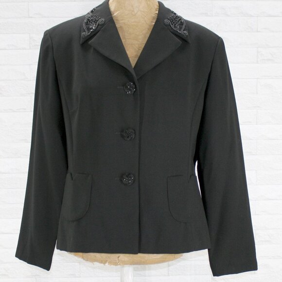 JOHN ROBERTS Jacket Blazer Tailored Beaded Collar Hourglass Black Plus Size 14 - Picture 1 of 16